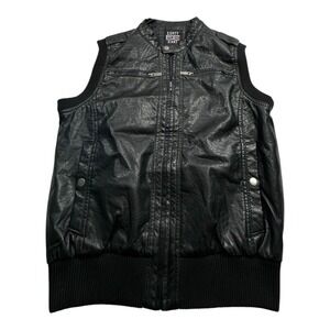 EIGHTY EIGHT Mens Black Faux Leather Vest Moto Bomber Style Size Small